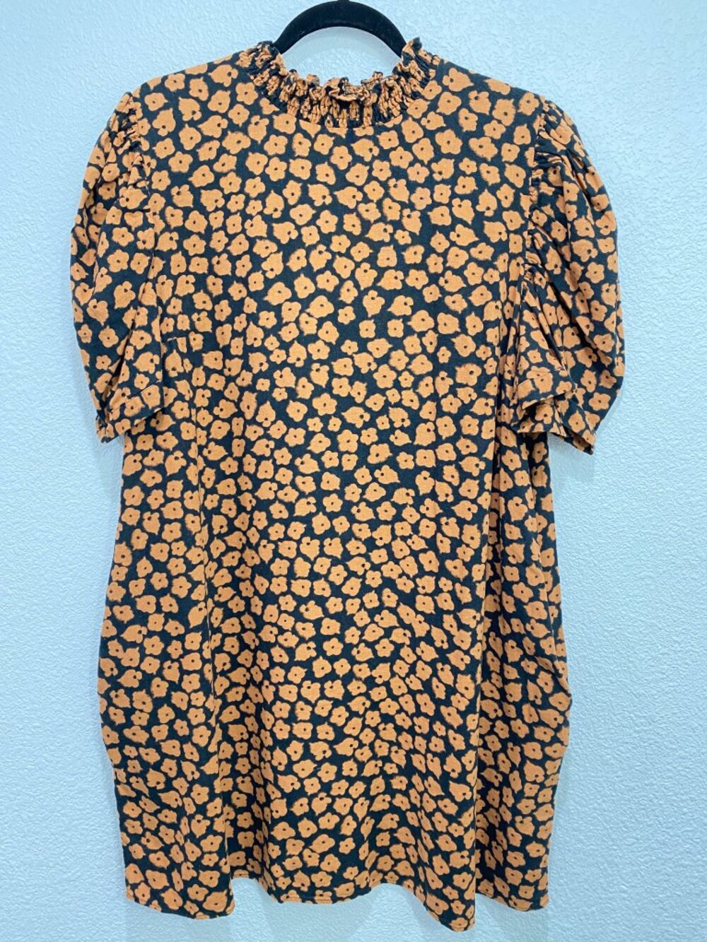 Who What Wear Floral Mock Neck Dress Puff Sleeve Pockets Orange Black XL - Picture 2 of 8